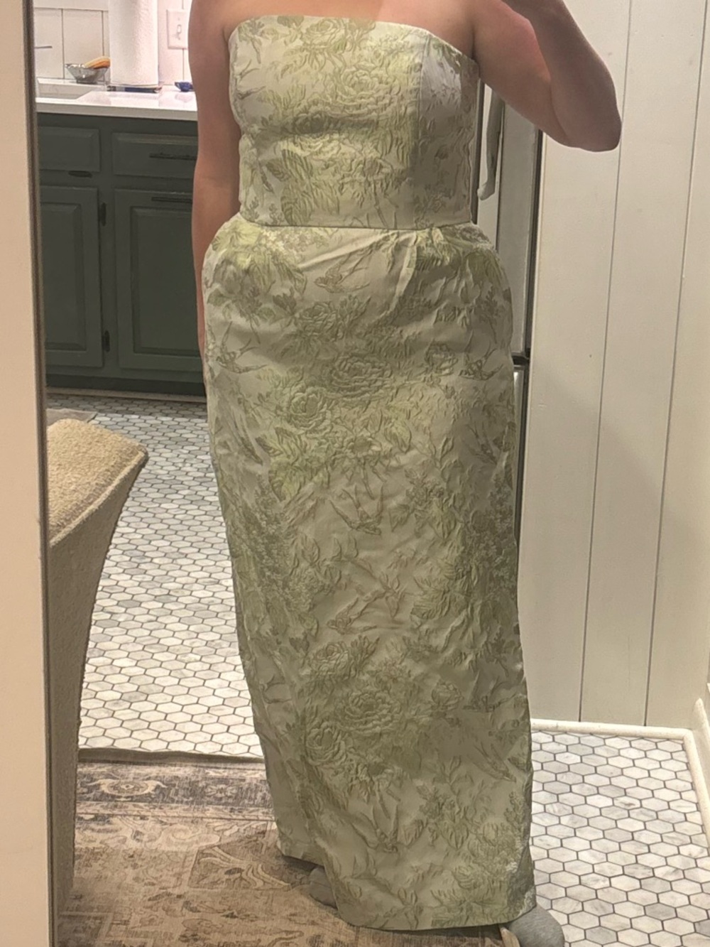 LulaKate bridesmaid Hannah dress with brunch skirt in garden flora spring green